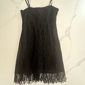 Vintage Black Lace Fringe Mini Dress